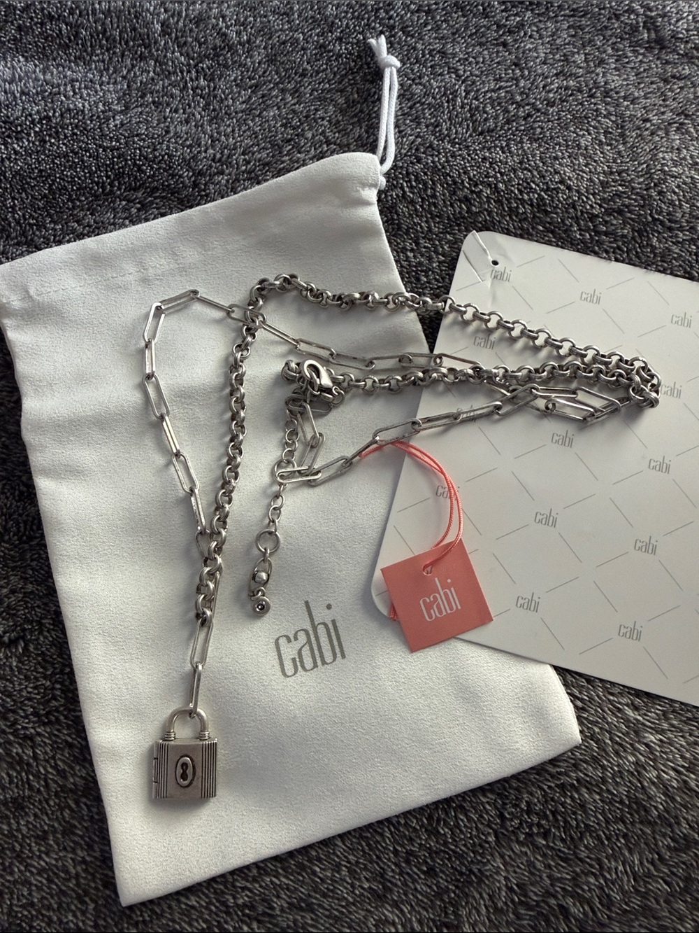 CAbi Silver Padlock Layered Chain Necklace